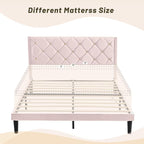 Queen Size Platform Bed Frame with Velvet Upholstered Headboard and Sturdy Wooden Slats Support,Mattress Foundation，Easy Assembly, No Box Spring Needed,Slip Resistant (Pink, Queen)