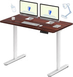 FLEXISPOT E3 Dual Motor Electric Standing Desk 55x28 Inch Whole-Piece Board Height Adjustable Electric Sit Stand Desk (White Frame + Mahogany Desktop, 2 Packages)