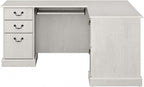 Bush Furniture Saratoga L Shaped Computer Desk with Drawers and Storage in Linen White Oak | Large Corner Office Table for Workspace
