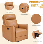 Swivel Rocker Recliner Set of 2, Glider Rocking Chair, Nursing Chairs Swivel Glider Recliners with Soft Backrest, Leathaire Manual Reclining Sofa for Living Room Bedroom Apartment, Camel
