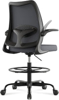 Tall Office Chair for Standing Desks,High Desk Drafting Chair with Adjustable Footrest Ring,Ergonomic Lumbar Support,Flip-Up Armrests for Home Office,Grey