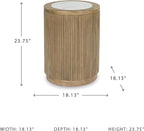 Signature Design by Ashley Camdill Round End Table, Scratch & Stain Resistant, Faux Marble Top, Hardwood Solids, 18.13" W x 18.13" D x 23.75" H, Light Brown & White