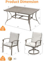 7-Piece Outdoor Dining Set, Aluminum Patio Dining Set with Umbrella Hole, Patio Table Furniture Sets with Cushions, 4 Dining Chairs, and 2 Swivel Chairs for Deck, Garden, Backyard, Limed Oak