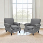 Accent Chair,22.4" Seat Depth Armchair with Roll Arms,36.6W*34.3D*34.6H Living Room Chair,Wood Legs,Set of 2,Faux Leather in Gray