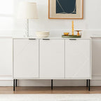 Kitchen Buffet Storage Cabinet Set of 2, Modern 3 Door Coffee Bar with Shelves, Wooden Fluted Entryway Cabinet for Dinning Room, Living Room (2, Embossed White)