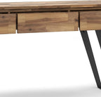 SIMPLIHOME Lowry SOLID ACACIA WOOD and Metal 60 Inch Wide Modern Industrial Console Sofa Table in Distressed Golden Wheat, For the Living Room, Entryway and Bedroom