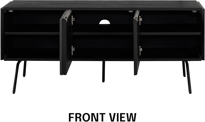 NTC Mossic TV Media Cabinet with 3 Doors for TVs, Entertainment Center with Natural Rattan, Metal Legs, Modern Storage Console for Living Room and Bedroom, Effortless Assembly, Burnt Black