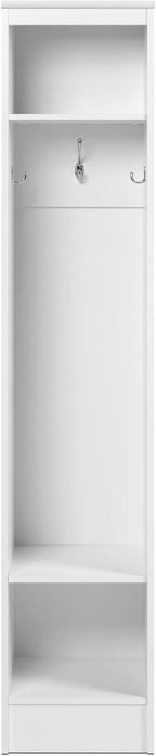 Prepac Narrow Coat Rack Freestanding Hall Tree with 3 Hooks, Entryway Furniture for Coat and Shoe Storage, Entryway Organization with an Adjustable Shelf, 14.75"W x 72.5"H x 15.5"D, White