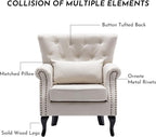 Accent Reading Arm Chairs Set of 2 for Living Room Bedroom, Midcentury Modern Comfy Corner Sofa Chair, Wingback Waiting Room Club Chair with Button Tufted Back &Lumbar Pillow, Linen Beige