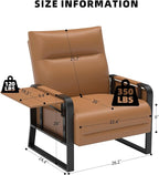 Faux Leather Accent Chair with Flip Up Tray Table Soft Backrest Side Pocket for Living Room Office Bedroom Leather Accent Chair, Brown