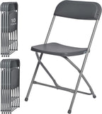 10 Pack Gray Plastic Folding Chairs for Outside, Portable Stackable Commercial Metal Foldable Chairs with Steel Frame for Home Events Office Wedding Party, 350lbs Capacity