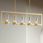 Possini Euro Design Camden Brass Island Linear Pendant Chandelier 42" Wide Modern Open Rectangle Frame Clear Glass Tube Shades 5-Light Fixture for Dining Room House Foyer Kitchen Entryway Bedroom