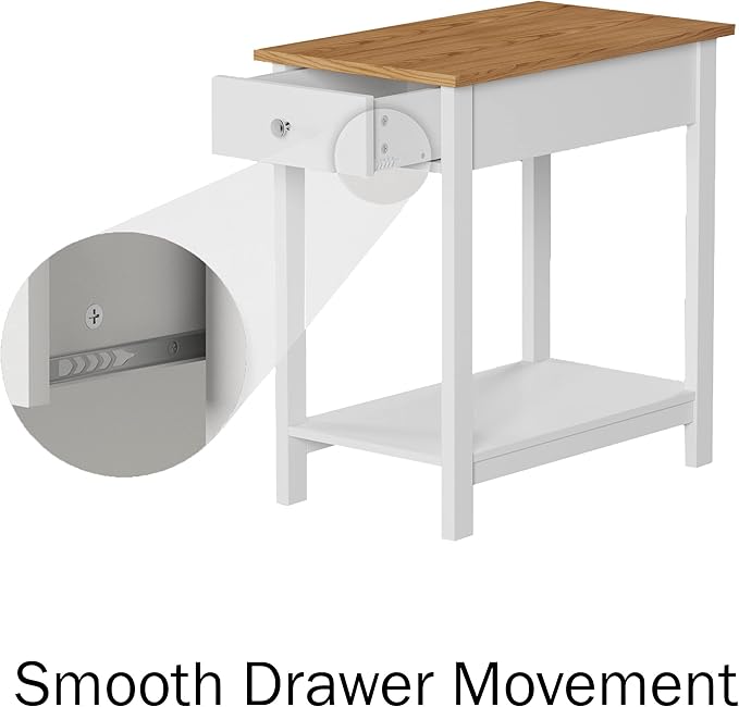 Side Table Set - Small Nightstand Set of 2 with Drawer and Open Storage Shelf - Traditional Style Bedroom or Living Room Furniture - Use as Bedside Tables or End Tables by Lavish Home (White)