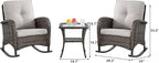 HUMMUH 3-Piece Outdoor Rocking Chairs,All-Weather PE Wicker Patio Rocker Chairs Bistro Set with Side Table,Porch Balcony Furniture with Cushions