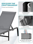 Ciokea Patio Chaise Lounge Chair, Foldable Lounge Chair for Outside, Aluminum Chairs Set of 2 with 5 Adjustable Backrest, Outdoor Pool Lounger for Poolside, Lawn, Deck, Grey