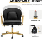Furniliving Leather Office Chairs,Gold Office Chair, Adjustable Swivel Computer Chair with Golden Legs and Wooden Padded Armrest, Modern Upholstered Task Chair with Wheels,Black