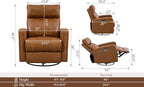 Genuine Leather Power Swivel Recliner Chair, Glider Electric Rocking Chair for Adults. Nursery Rocker Sofa Chair with Adjustable Headrest for Living Room. Wireless Charging/Type-C&USB, Brown
