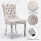 Velvet Upholstered Dining Chairs Set of 8, Modern Style Kitchen Side Chairs with Nailhead Trim and Silver Plated Leg, Metal Pulling Ring for Dining Room Living Room(Creamy White)