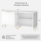 Fluted Storage Cabinet, Set of 2, Sideboard Buffet Cabinet, Modern Wood Accent Cabinet with Adjustable Shelves, Console Table for Living Room, Hallway, Entryway, White
