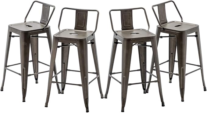 HAOBO Home 30" Low Back Metal Counter Stool Height Bar Stools [Set of 4], Bronze