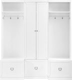 Crosley Furniture Harper 3-Piece Hall Tree and Storage Cabinet Set with Entryway Bench and Hooks for Hanging, White