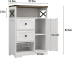 Fameill White Farmhouse Storage Cabinet with 2 Drawers & Shelves,Freestanding Kitchen Cabinet with Doors,Floor Storage Organization for Living Room,Bathroom,Laundry