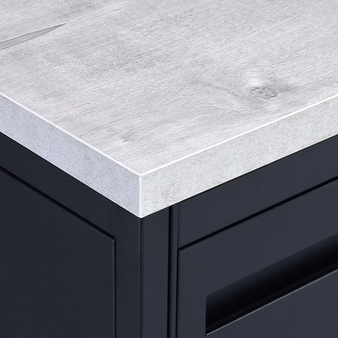 NBF Carbon L-Shaped Reversible Executive Office Work Desk - Durable Laminate Computer Desk with 4 Drawers Pedestal - Modern Desk with Storage and File Cabinet - (66" W x 78" D, Black, Gray, Maple)