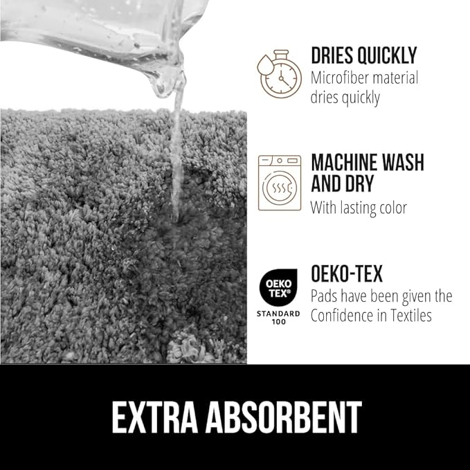 GORILLA GRIP Bathroom Rugs, 60x24, Ultra Soft Absorbent Mat, Thick Plush Bath Rug, Machine Washable, Microfiber Quick Dry, Mats for Shower, Bathtub and Floor, Home Decor Accessories, Gray