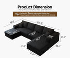 135.4" Cloud Sectional Couch with 1 Ottoman,Modern Modular Sofa with Deep Seat, Comfort U Shaped Sofa Couches for Living Room Bedroom Apartments,No Assembly Required, (Black,Right Facing Chaise)