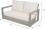 Christopher Knight Home Rammus 2 Pieces Outdoor Conversation Set, Acacia Wood Chat Set, Rectangular Coffee Table and Patio Loveseat Sofa, Slat Design Patio Furniture Set for Garden, Beige + Light Grey