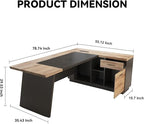 Office Desk with Drawers, 78.74 Inches L-Shape Executive Desk, Industrial Wood Desk with Storage Shelves, Modern Computer Desk for Home Office, Black and Wood, Right