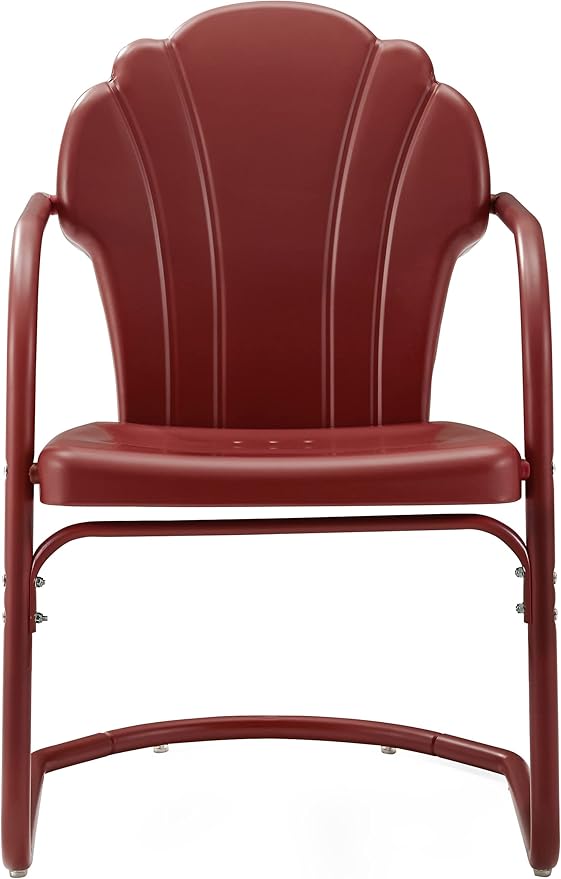 Crosley Furniture Tulip 2-Piece Outdoor Chair Set, Retro Metal Patio Chairs for Dining, Porch, Deck, Balcony, Dark Red Satin