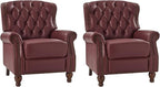 HULALA HOME Genuine Leather Recliner Chair Set of 2 w/Solid Wood Feet, Modern Adjustable Tufted Push Back Arm Chair w/Rivet Decoration, Home Theater Seating Reclining Sofa for Living Room, Burgundy