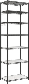 SONGMICS 7-Tier Storage Unit, Wire Shelving, Kitchen Metal Rack With Adjustable Shelves, Shelf Liners, 8 Hooks, for Garage, 13.4 x 23.2 x 70.9 Inches, Black ULGR067B01