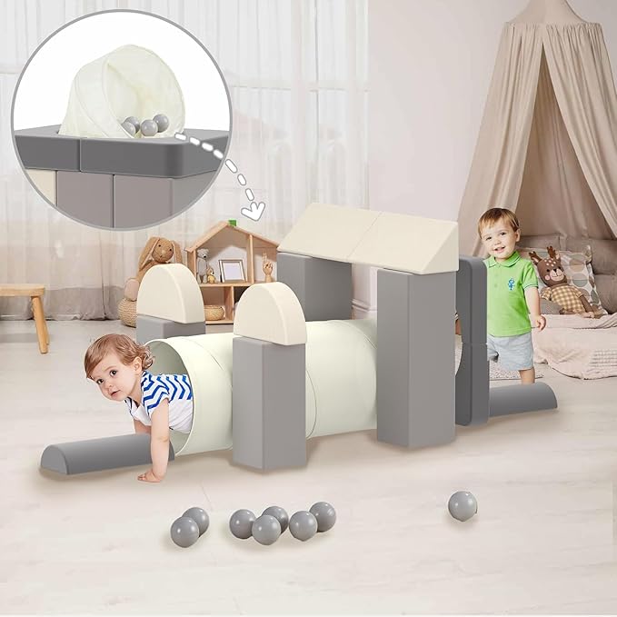 Asweets Kids Play Couch with Tunnel and Balls, Play Couch for Toddlers, Kids Foam Convertible Play Building Fort for Christmas and New Year