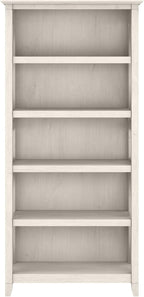 Bush Furniture Tall 5 Shelf Bookcase for Living Room or Home Office, Large Bookshelf, Modern Farmhouse Style, Key West Collection, Linen White Oak