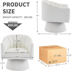 Swivel Accent Chair,Upholstered Teddy 360° Swivel Barrel Chair for Living Room Overstuffed Bouncle Reading Chair Round Armchair for Bedroom,Vanity,Office-White