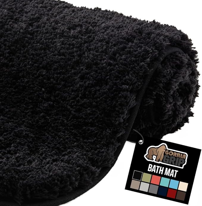 GORILLA GRIP Bathroom Rugs, 30x20, Ultra Soft Absorbent Mat, Thick Plush Bath Rug, Machine Washable, Microfiber Quick Dry, Mats for Shower, Bathtub and Floor, Home Decor Accessories, Black