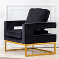 Modern Accent Chair, Velvet Upholstered Side Chair with Backrest, Comfy Armchair Side Chair with Golden Metal Base for Living Room Reception Room, 1PC, Black