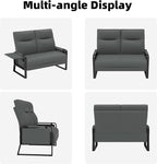 Faux Leather Loveseat, Upholstered Loveseat with Side Tray Table & Storage Pocket, Small Loveseat for Living Room, Modern 2 Seater Sofa Couch for Small Spaces, Bedroom, Gray