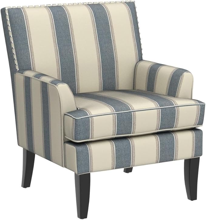 HULALA HOME Modern Accent Chairs Set of 2, Farmhouse High Back Striped Chairs with Wooden Legs & Nail Head Trim, Comfy Upholstered Armchairs for Living Room/Bedroom (Stripe Blue)