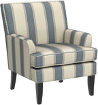 HULALA HOME Modern Accent Chairs Set of 2, Farmhouse High Back Striped Chairs with Wooden Legs & Nail Head Trim, Comfy Upholstered Armchairs for Living Room/Bedroom (Stripe Blue)