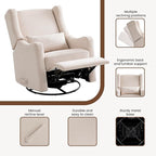 Harkawon Wingback Glider Rocking Recliner, Swivel Rocker Recliner Chair, Nursery Rocking Chair, Fabric Chair with Lumber Support, High Back, Deep Seat, for Living Room, Bedroom, Beige