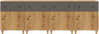 WAMPAT Set of 4 Storage Cabinets for Living Room, Modern Wood Accent Cabinets Sideboard with Drawers, Doors, and Adjustable Shelves for Dining Room, Kitchen, Entryway, Oak Brown & Dark Grey