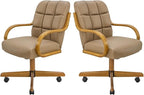 Chromcraft Douglas Set of 2 Classic Caster Swivel Tilt Dining Chairs Swivel Tilt Dining Chairs, Kitchen Chairs (Taupe-Chestnut)
