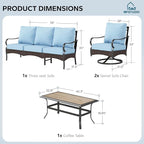 MFSTUDIO 4 Pieces Outdoor Patio Furniture Set, Metal Outdoor Conversation Set, Rattan Wicker Patio Sectional with 2 x Swivel Single Sofa, 3-Seat Sofa, 1 x Coffee Table, Blue