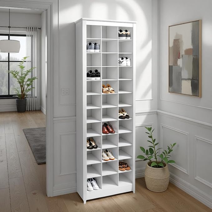 Prepac White Tall Storage Cabinet, Shoe Cabinet, Entryway Furniture with 36 Shoe Cubbies 13"D x 23.5" W x 72.5" H