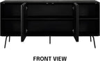 NTC MOSSIC Modern Sideboard with 4 Doors, Natural Rattan Storage Cabinet, Buffet with Metal Legs, Boho Accent Cabinet for Living Room, and Entryway, Effortless Assembly - Burnt Black