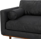 SIMPLIHOME Morrison 72-inch Wide Sofa in Lead Black Genuine Leather, Mid-Century Modern-Style Loveseat for Living Room, Single Bench Cushion, Removable Back Cushions, 2 Bolster Pillows