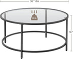 Yaheetech 36" Round Glass Coffee Table, Black Circle Coffee Table Center Table with Glass Top, Small Coffee Table for Living Room, Office & Apartment
